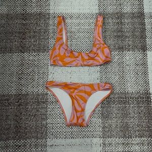 Pink and orange, solid and striped bikini, extra small